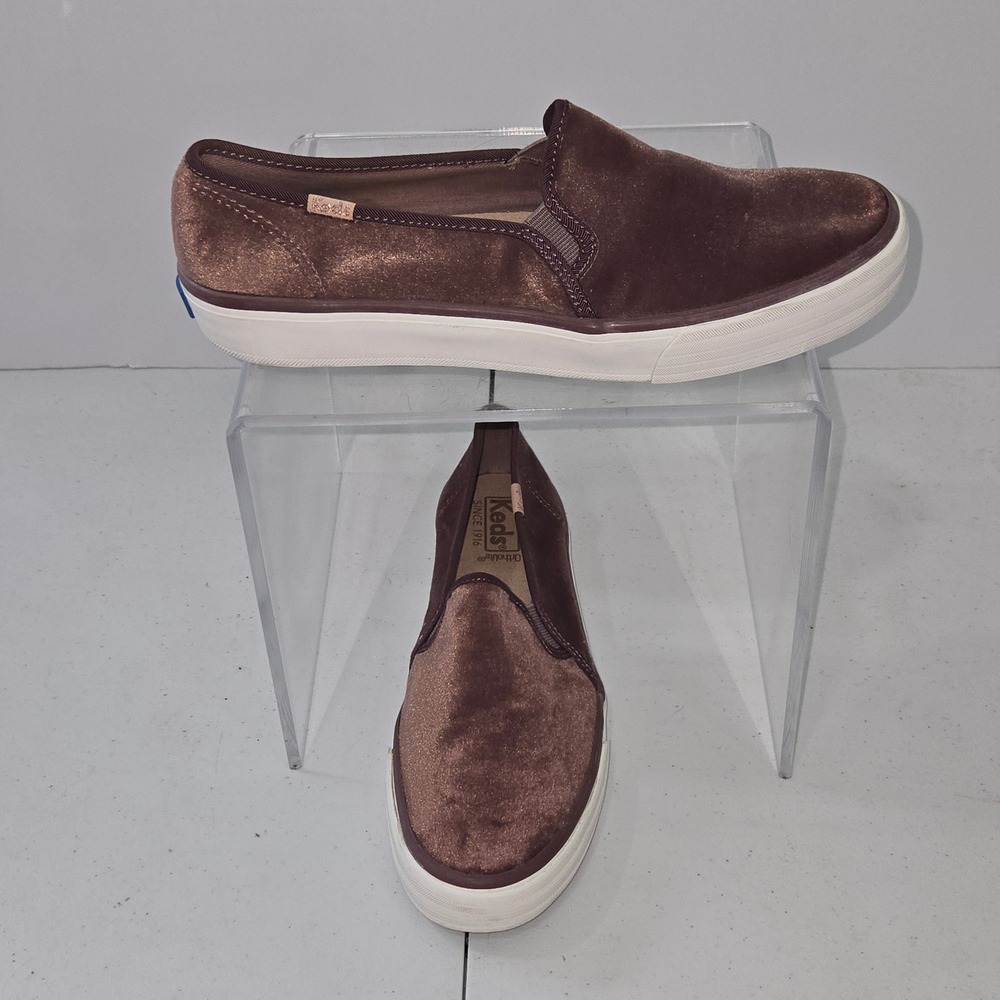Keds Womens Double Decker Velvet Slip On Sneakers Mauve Brown WF59065 Size 8